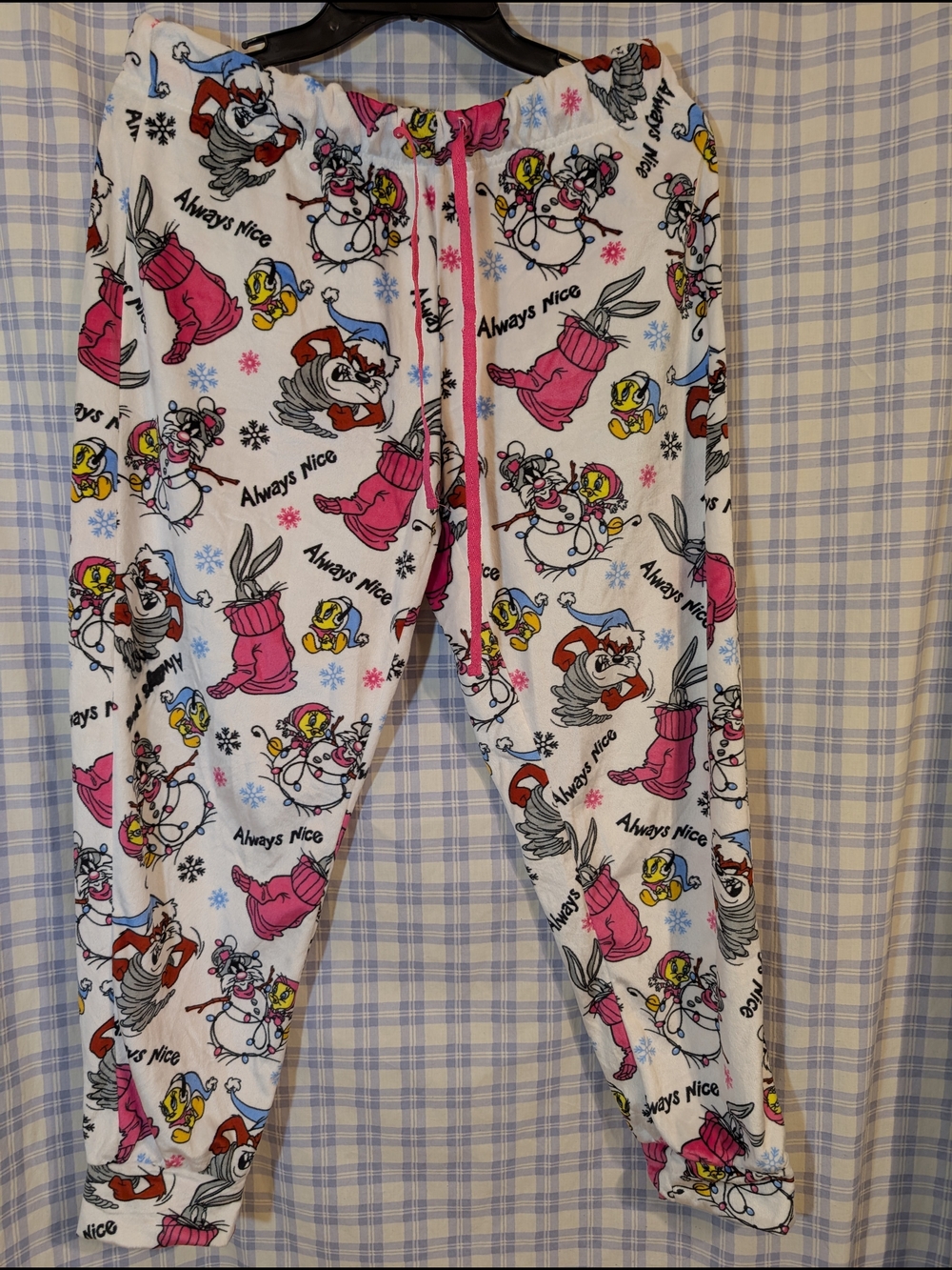 Kids White & Pink Cartoon Print Pajama Pants